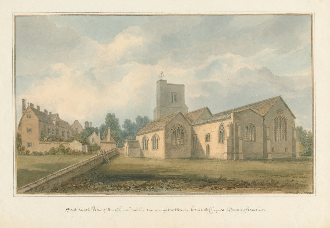 Buckinghamshire - Kościół Chenies i pozostałości po dworku, 1824 autorstwa John Buckler