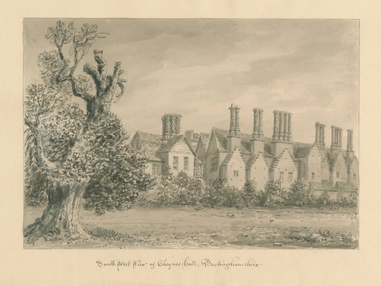 Buckinghamshire - Chenies Hall: rysunek w sepii, 1824 autorstwa John Buckler