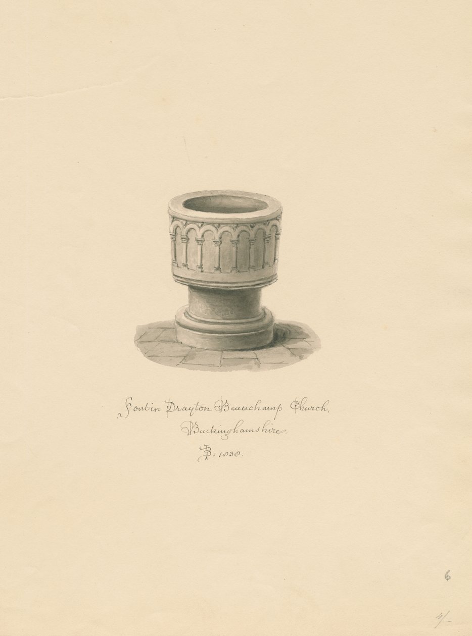 Buckinghamshire - Drayton Beauchamp Church: rysunek w sepii, 1838 autorstwa John Buckler