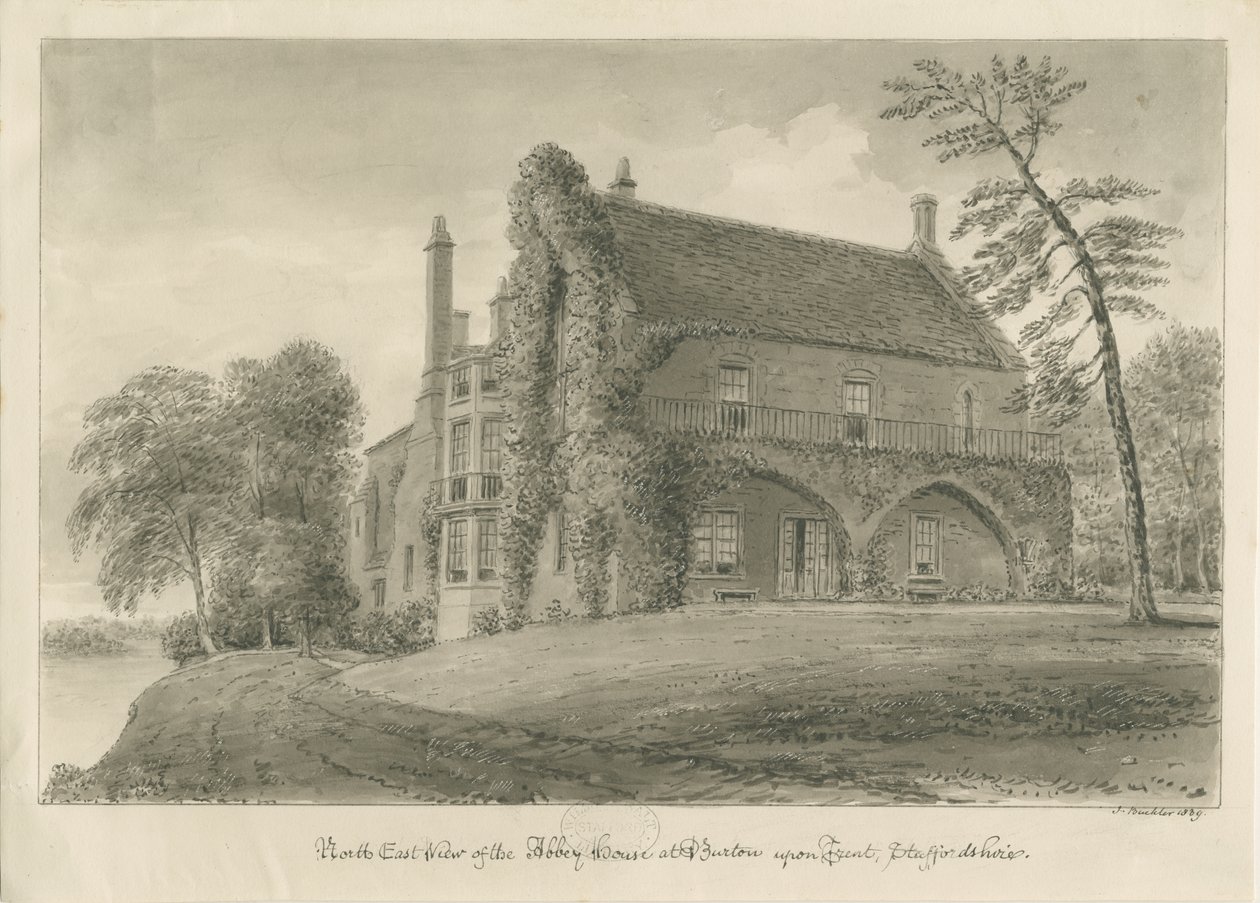 Opactwo Burton-upon-Trent: rysunek w sepii autorstwa John Buckler