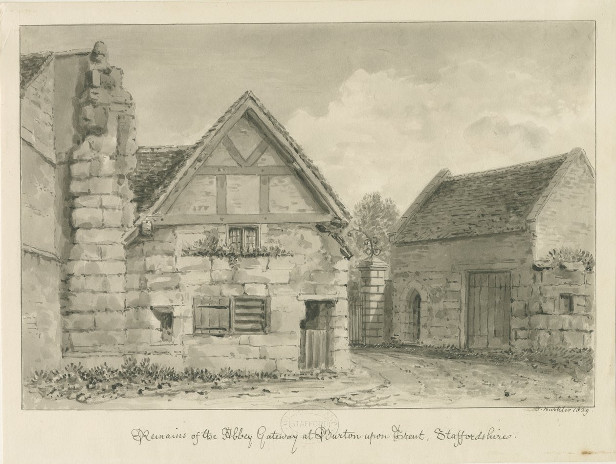 Opactwo Burton-upon-Trent: rysunek w sepii autorstwa John Buckler