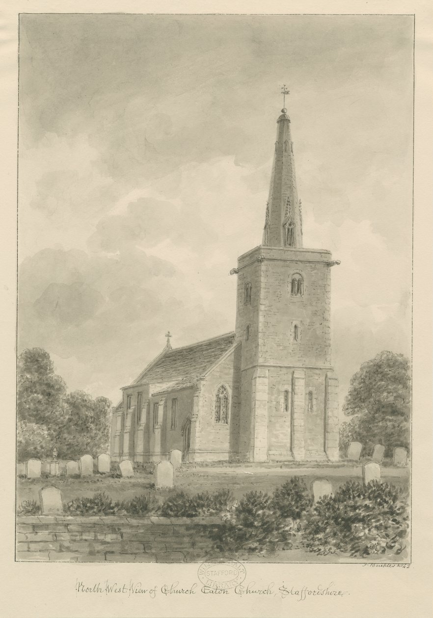 Kościół Eaton Church: rysunek w sepii autorstwa John Buckler
