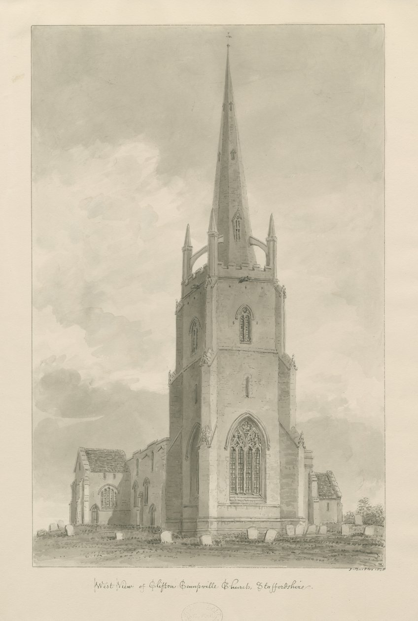 Clifton Campville Church: rysunek w sepii, 1838 autorstwa John Buckler
