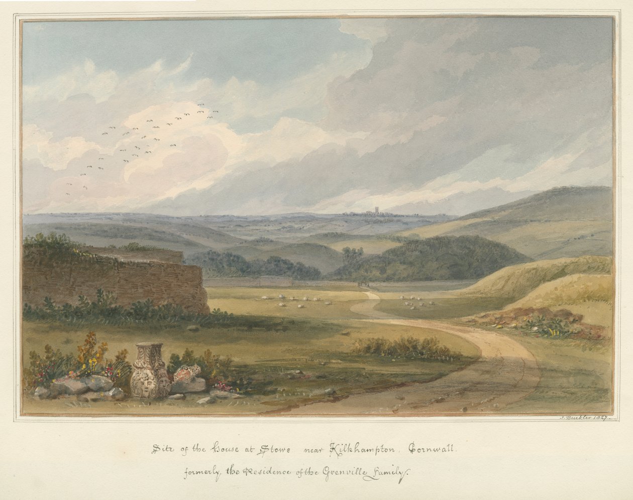 Kornwalia - Kilkhampton - Miejsce domu w Stowe, 1827 autorstwa John Buckler