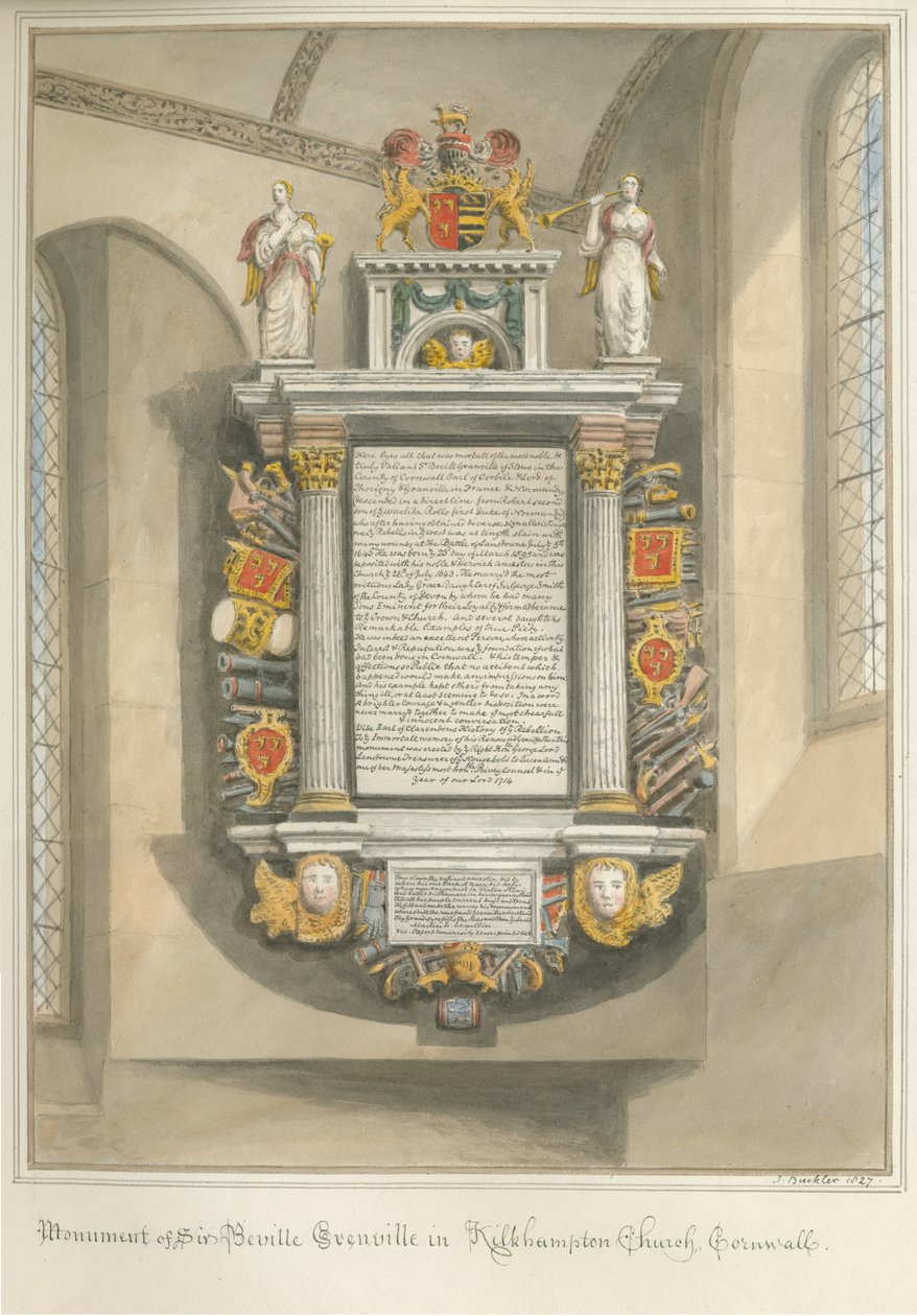 Kornwalia - Kilkhampton Church - Pomnik Sir Bevil Grenville autorstwa John Buckler