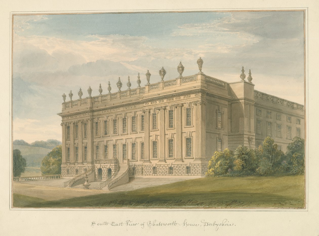 Derbyshire – Chatsworth Hall, 1812 autorstwa John Buckler