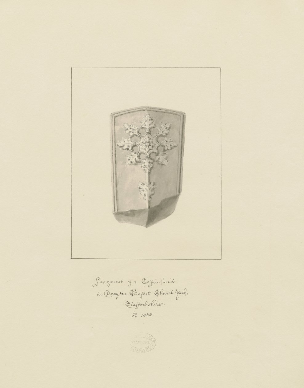 Drayton Bassett Church - Wieko trumny: rysunek w sepii, 1838 autorstwa John Buckler