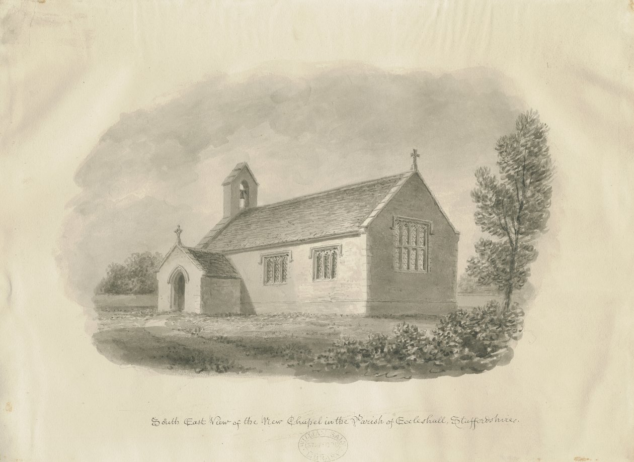Eccleshall - Cotes Heath Chapel: rysunek w sepii, bd [c 1843] (rysunek) autorstwa John Buckler