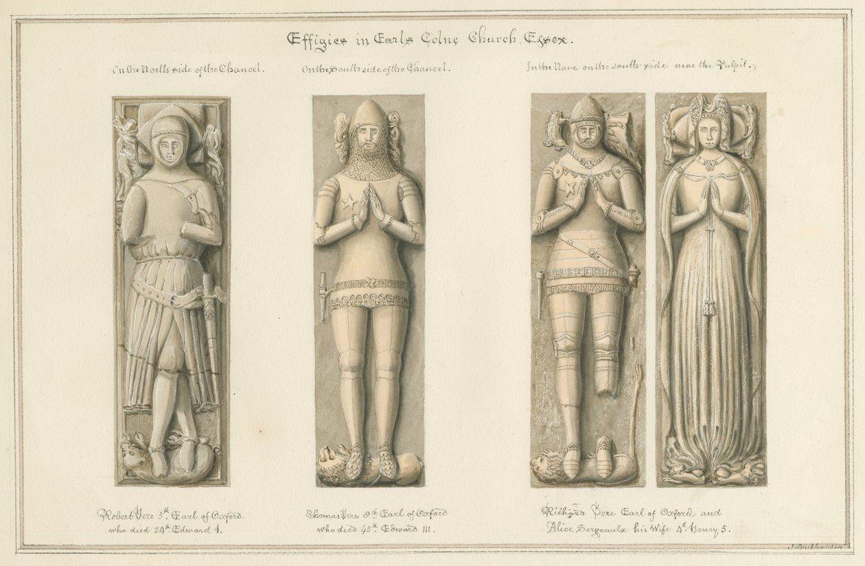 Essex - Earls Colne Church - Wizerunki: rysunek w sepii, 1824 autorstwa John Buckler