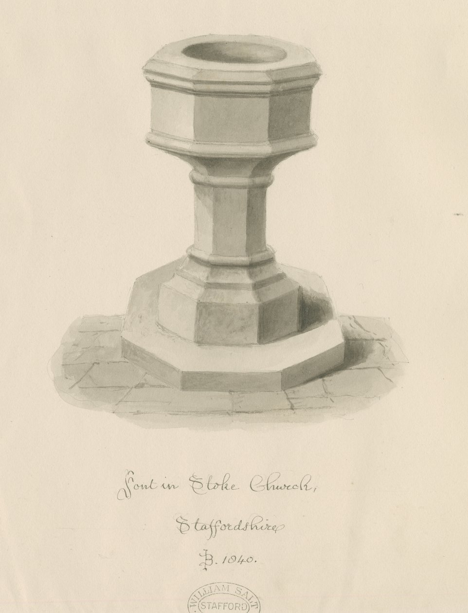 Czcionka Stoke-upon-Trent Church: rysunek w sepii autorstwa John Buckler