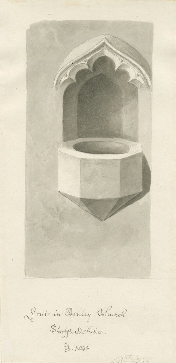 Czcionka w Ashley Church: rysunek w sepii, 1843 autorstwa John Buckler