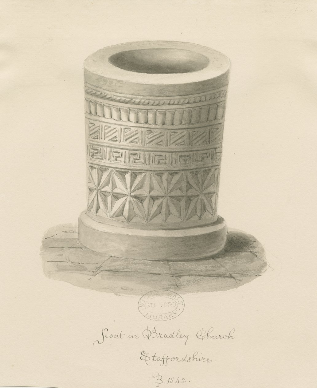 Czcionka w Bradley Church: rysunek w sepii, 1842 autorstwa John Buckler