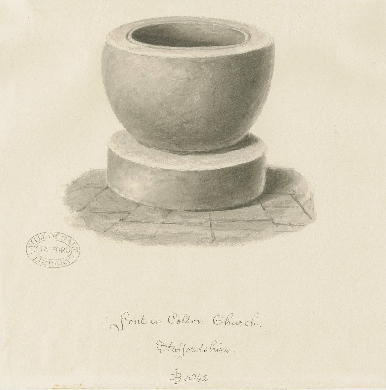 Czcionka w kościele Colton: rysunek w sepii, 1842 autorstwa John Buckler