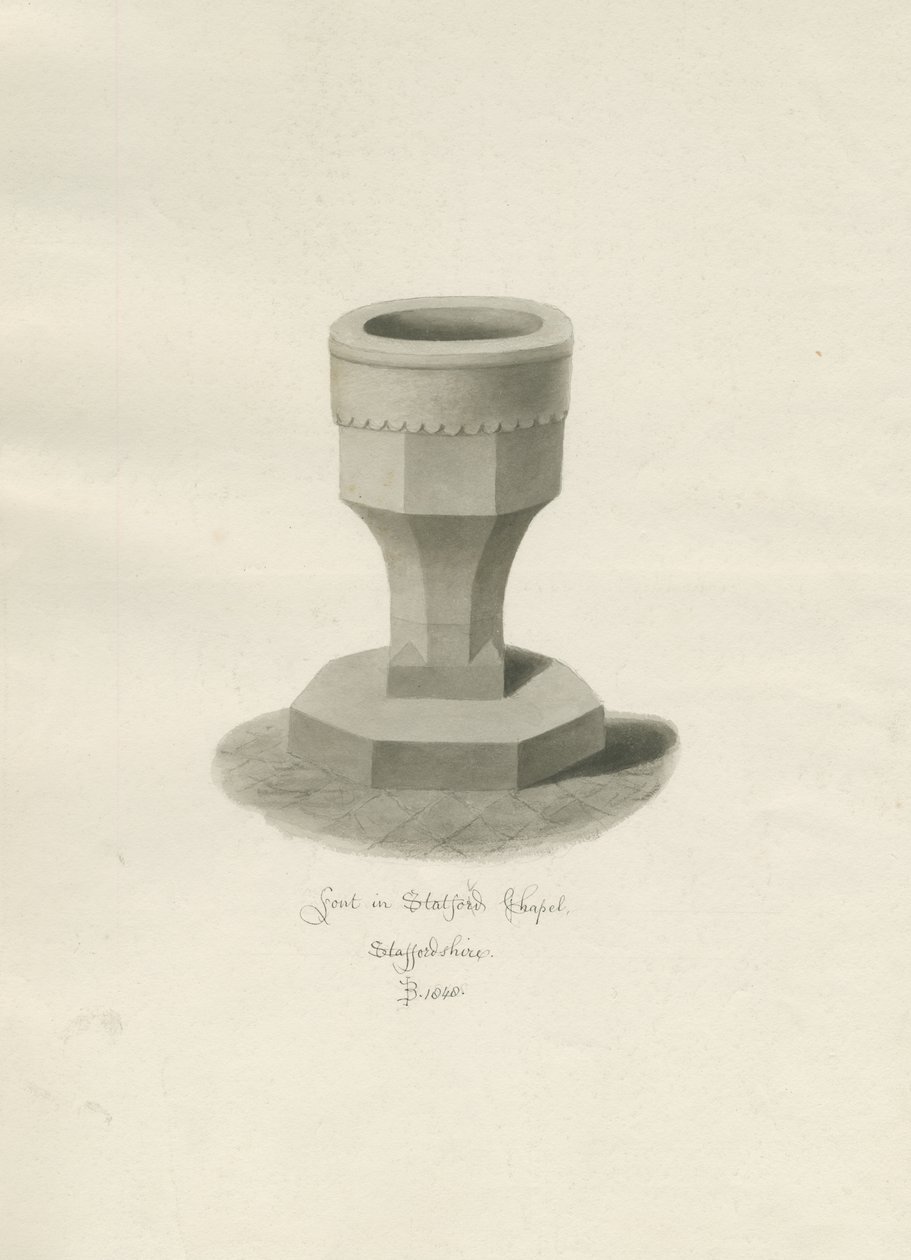 Czcionka w Statfold Chapel: rysunek w sepii, 1848 autorstwa John Buckler