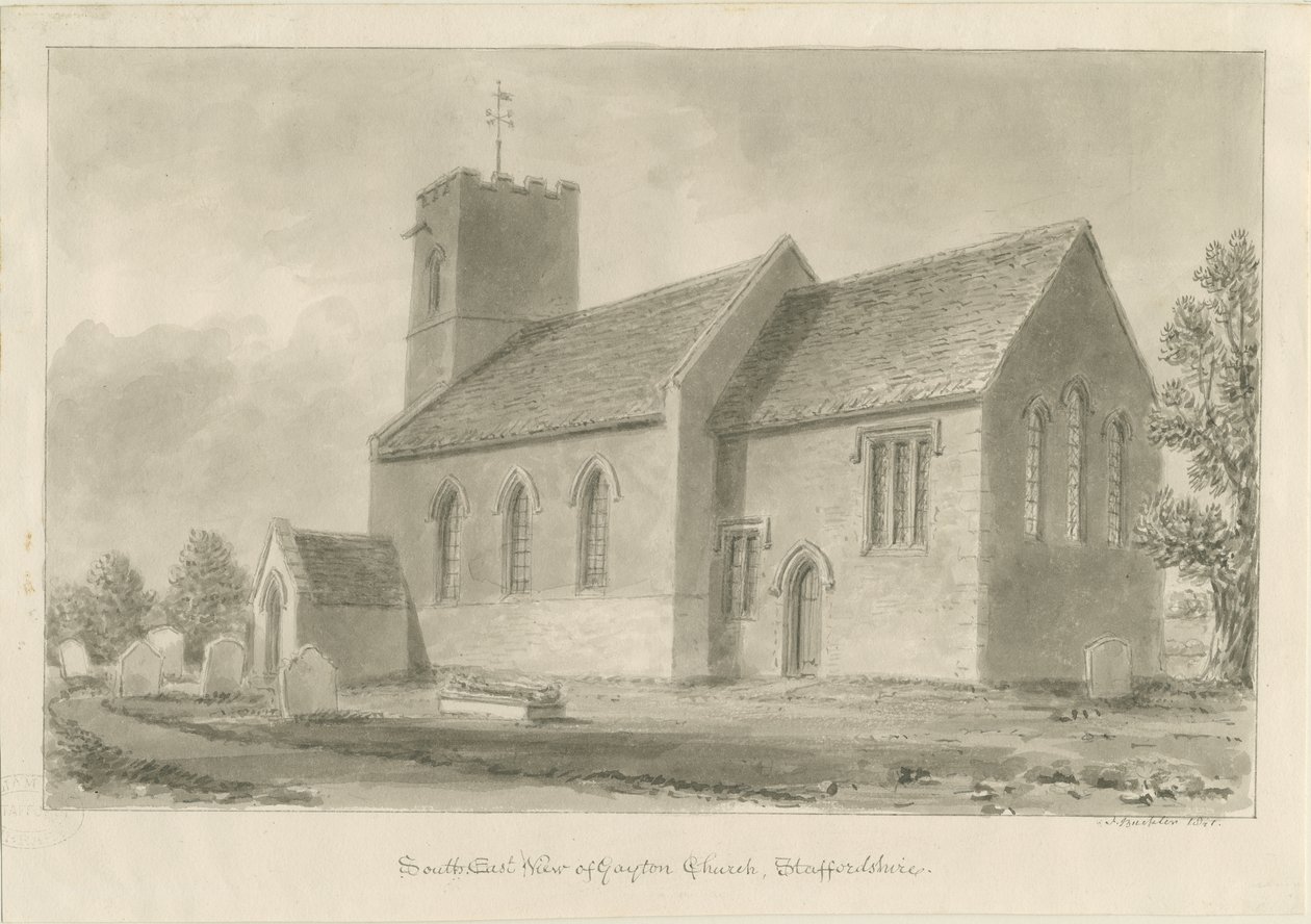 Kościół Gayton: rysunek w sepii, 1841 autorstwa John Buckler