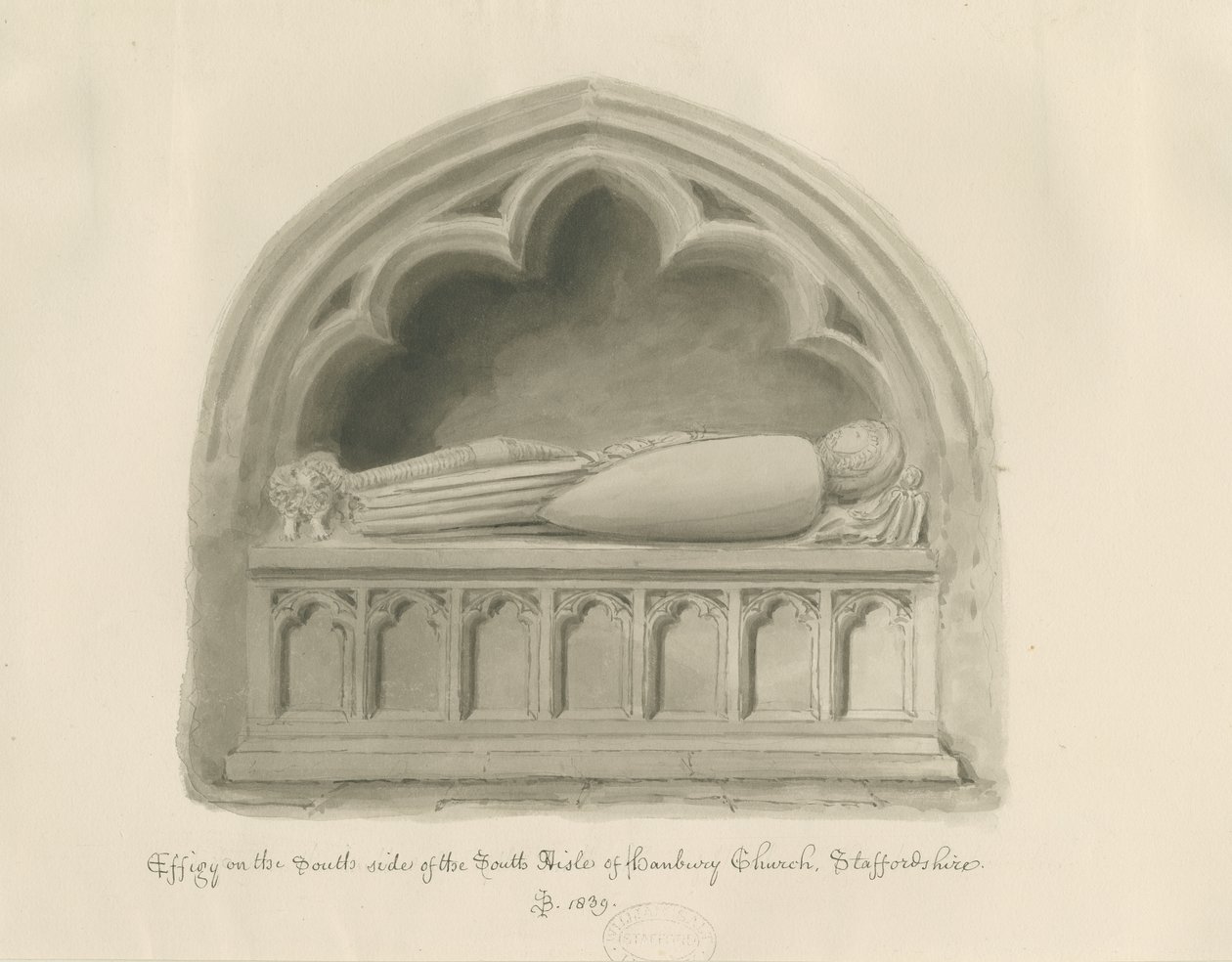 Hanbury Church - Wizerunek [sir John Hanbury]: rysunek w sepii autorstwa John Buckler