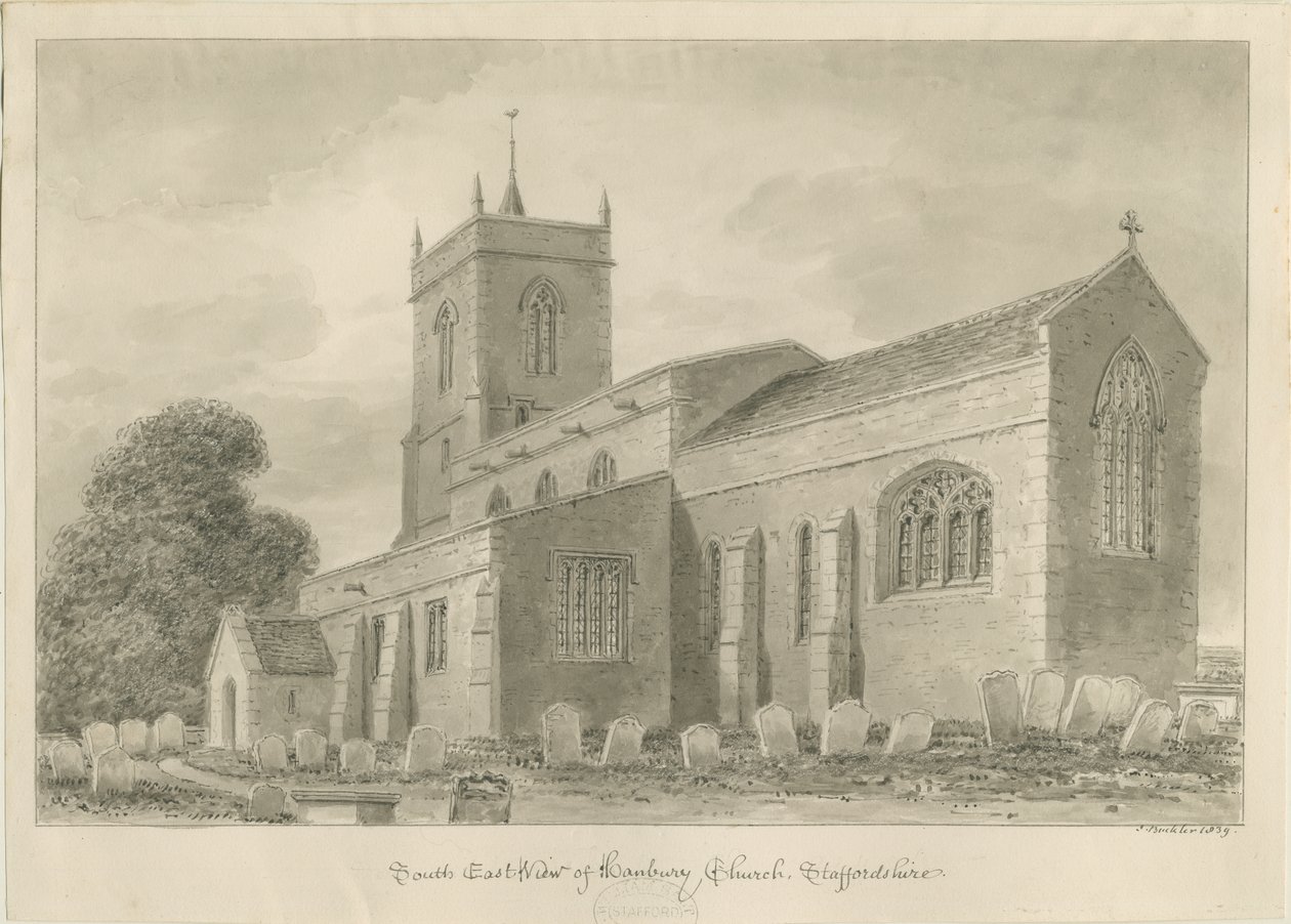 Hanbury Church: rysunek w sepii autorstwa John Buckler