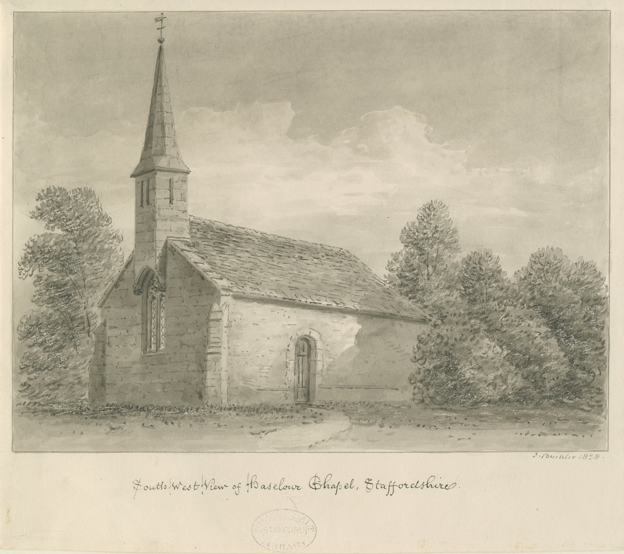 Kaplica Haselour: rysunek w sepii, 1828 autorstwa John Buckler