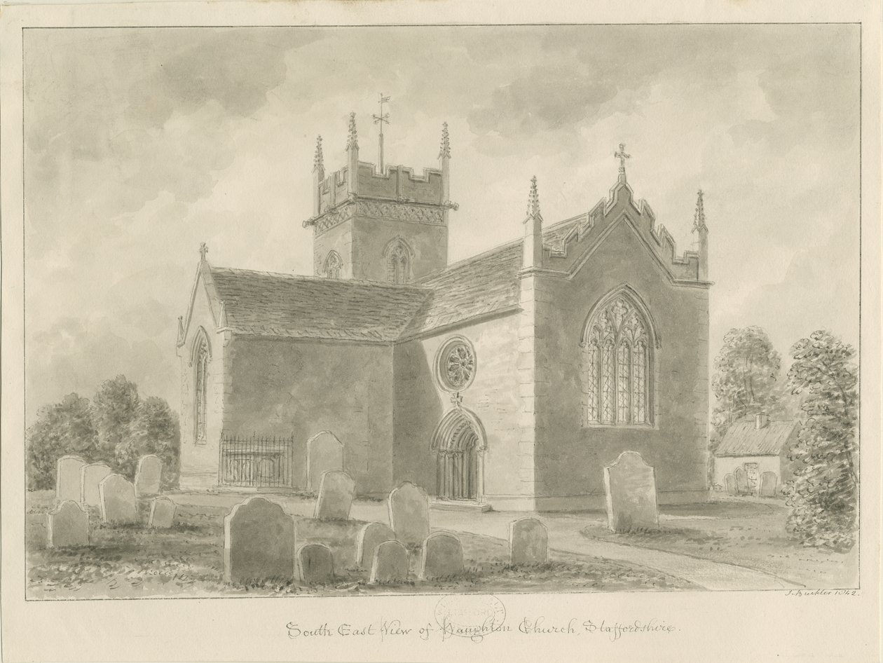 Kościół Haughton: rysunek w odcieniu sepii, 1842 autorstwa John Buckler