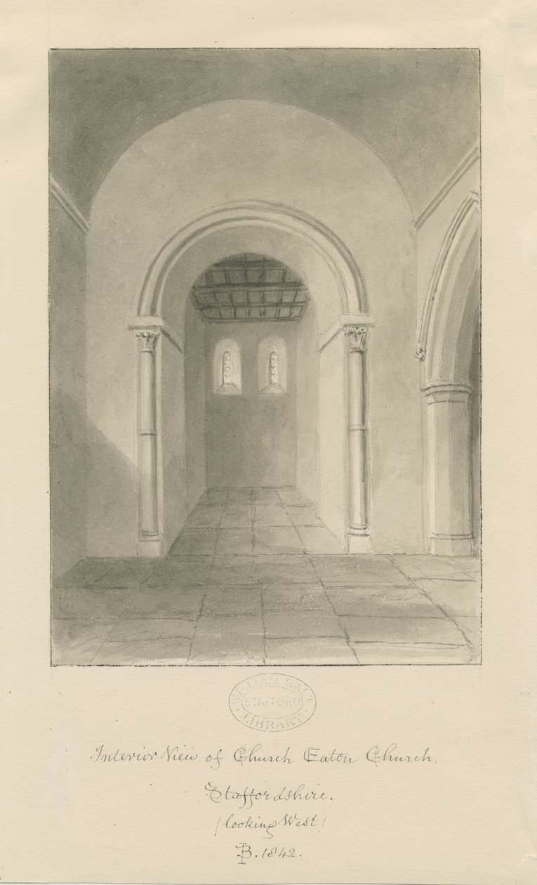 Wnętrze kościoła Eaton Church: rysunek w sepii autorstwa John Buckler