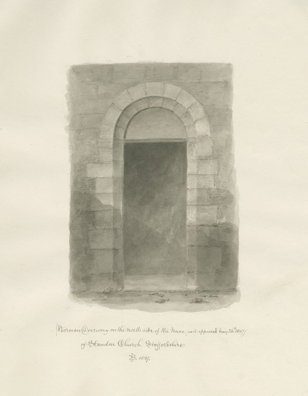 Wnętrze kościoła Standon: rysunek w sepii, 24 maja 1847 (rysunek) autorstwa John Buckler