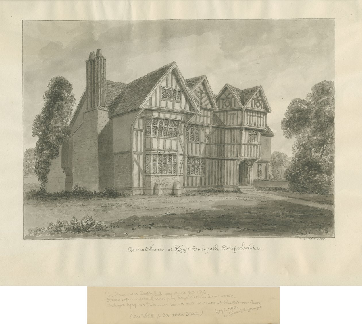 Kingswinford - Bradley Hall: rysunek w sepii autorstwa John Buckler
