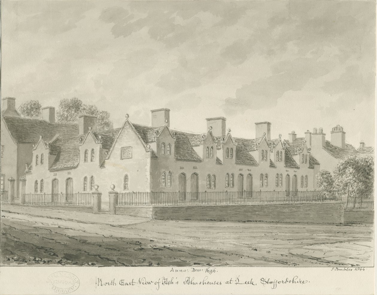 Leek Town – „Przytułki popiołu”: rysunek w sepii, 1844 autorstwa John Buckler