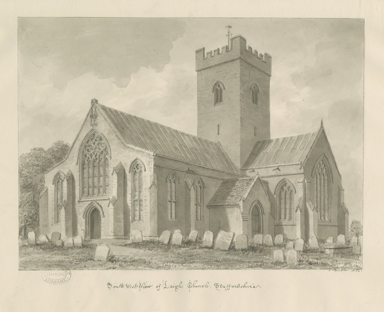 Leigh Church: rysunek w sepii autorstwa John Buckler