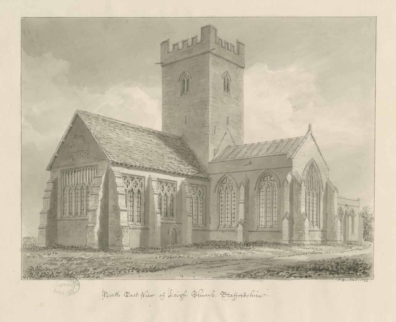 Leigh Church: rysunek w sepii autorstwa John Buckler