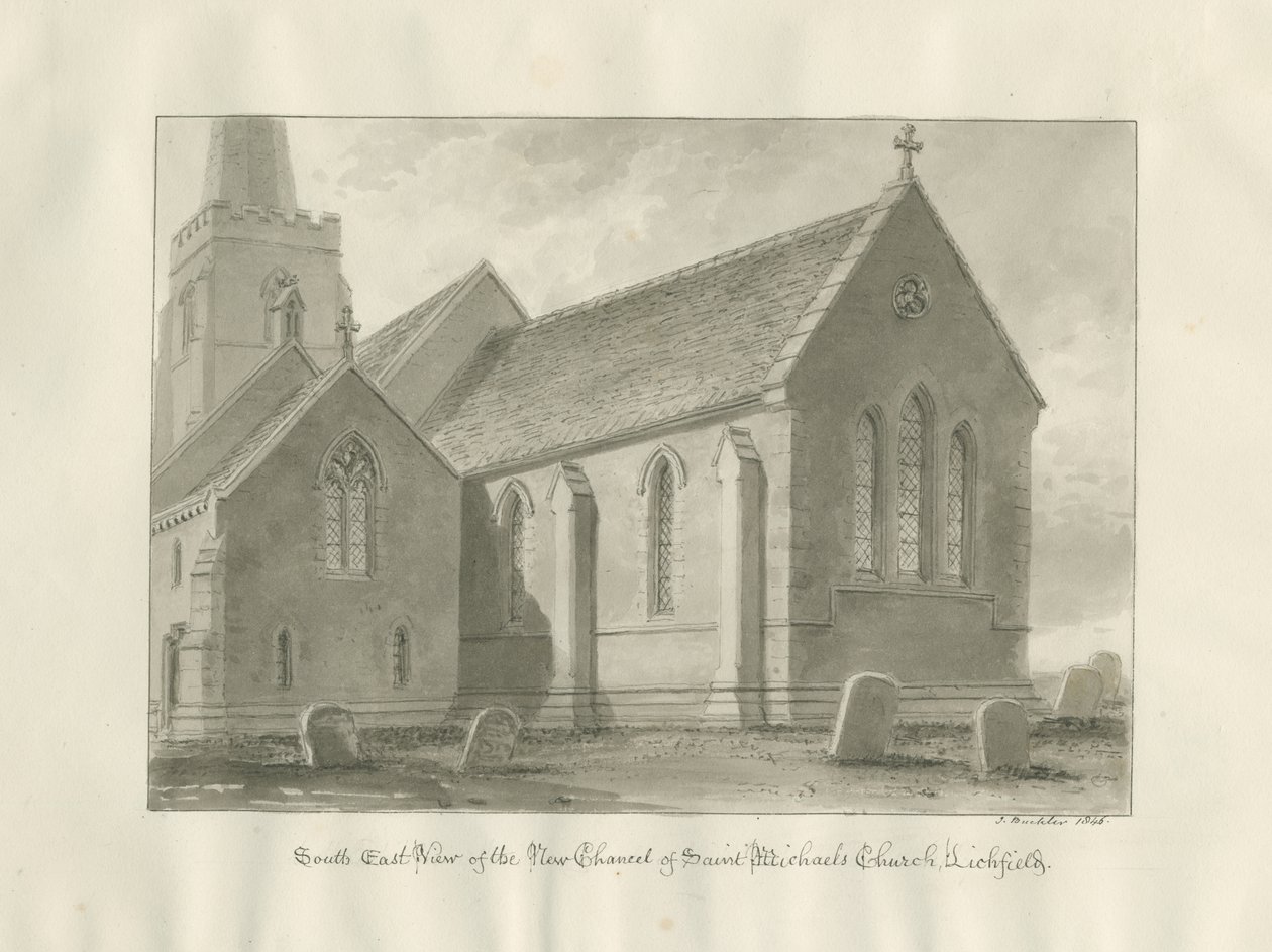 Lichfield - Prezbiterium kościoła św. Michała: rysunek w sepii autorstwa John Buckler