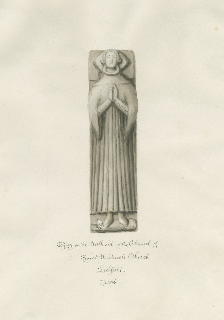 Lichfield - Wizerunek w prezbiterium kościoła św. Michała: rysunek w sepii autorstwa John Buckler