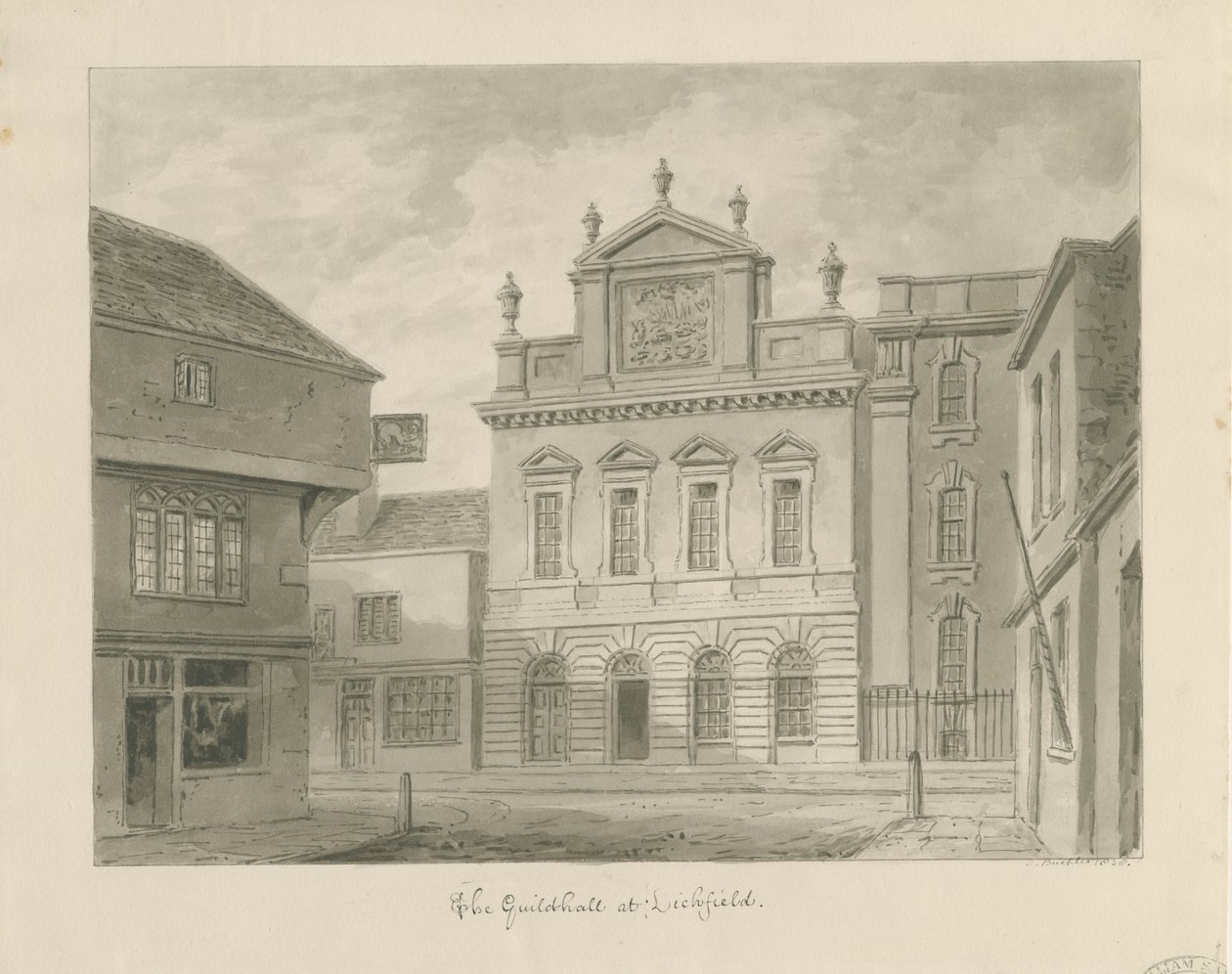 Lichfield – Guildhall: rysunek w sepii autorstwa John Buckler