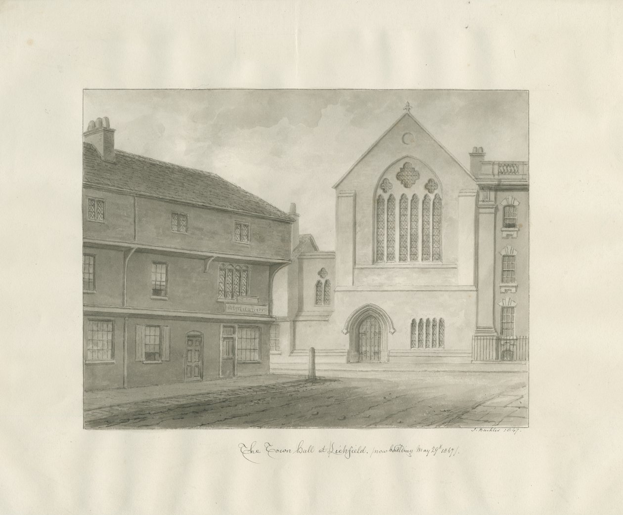 Lichfield – Guildhall: rysunek w sepii autorstwa John Buckler