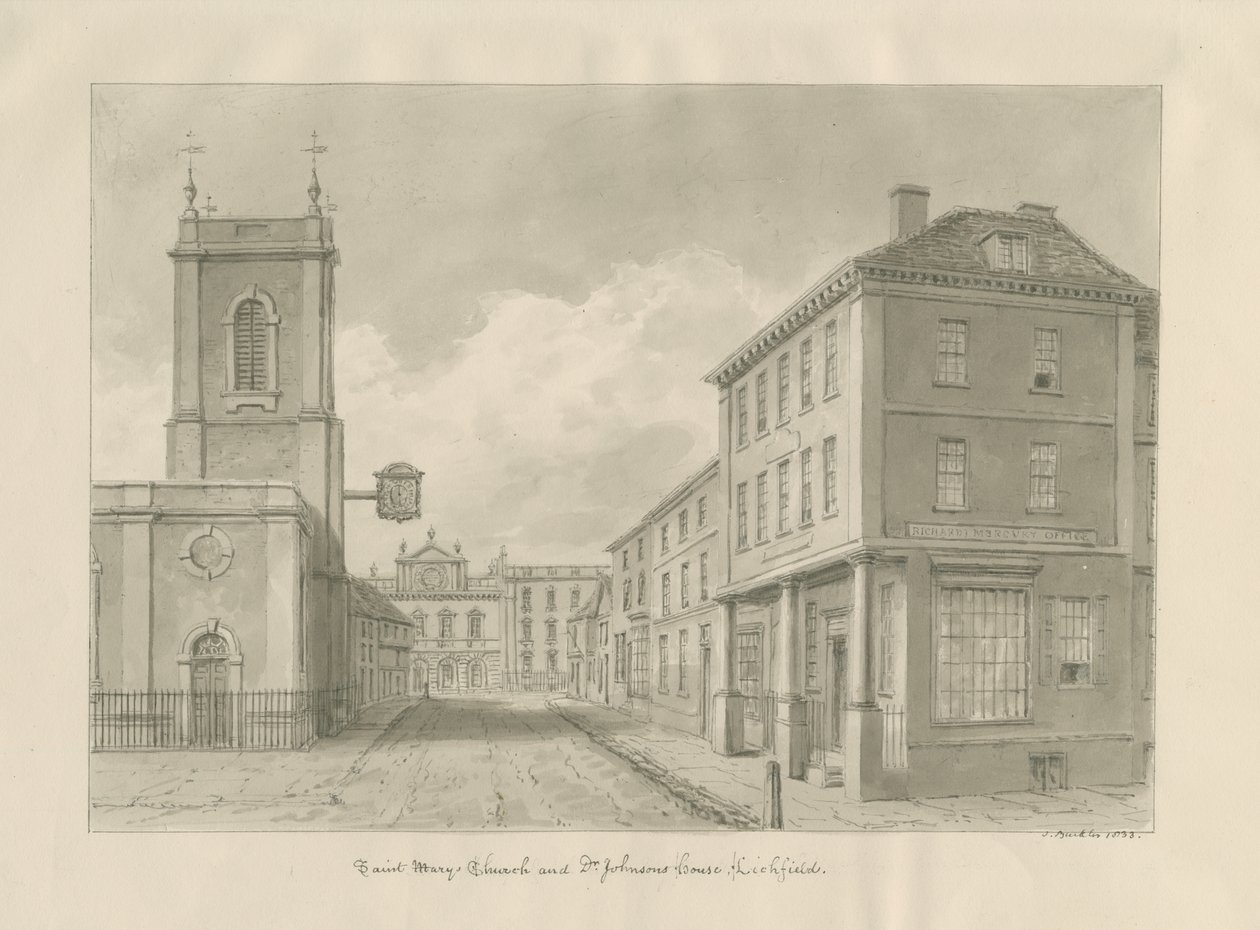 Lichfield - Kościół Mariacki: rysunek w sepii, 1833 r. autorstwa John Buckler