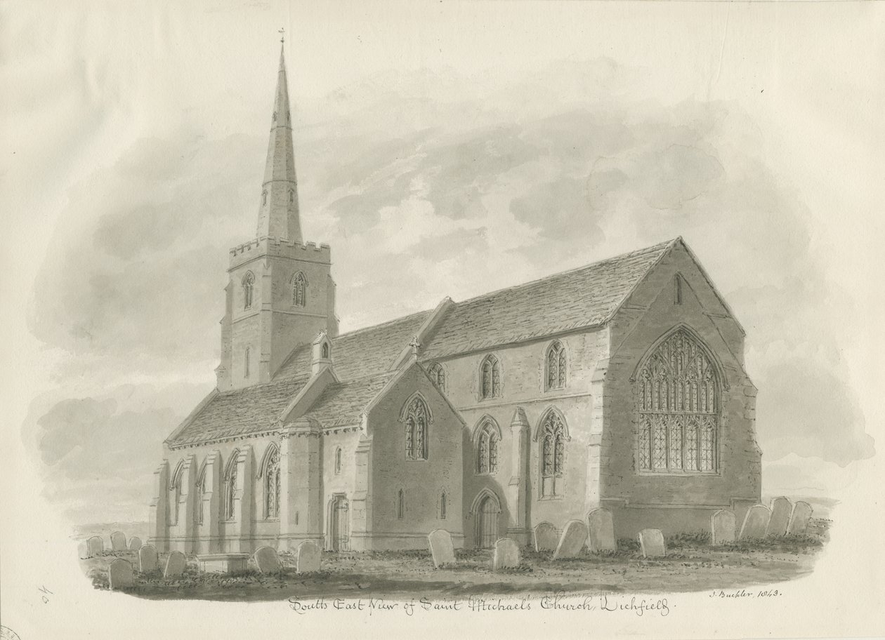 Lichfield - Kościół św. Michała: rysunek w sepii autorstwa John Buckler