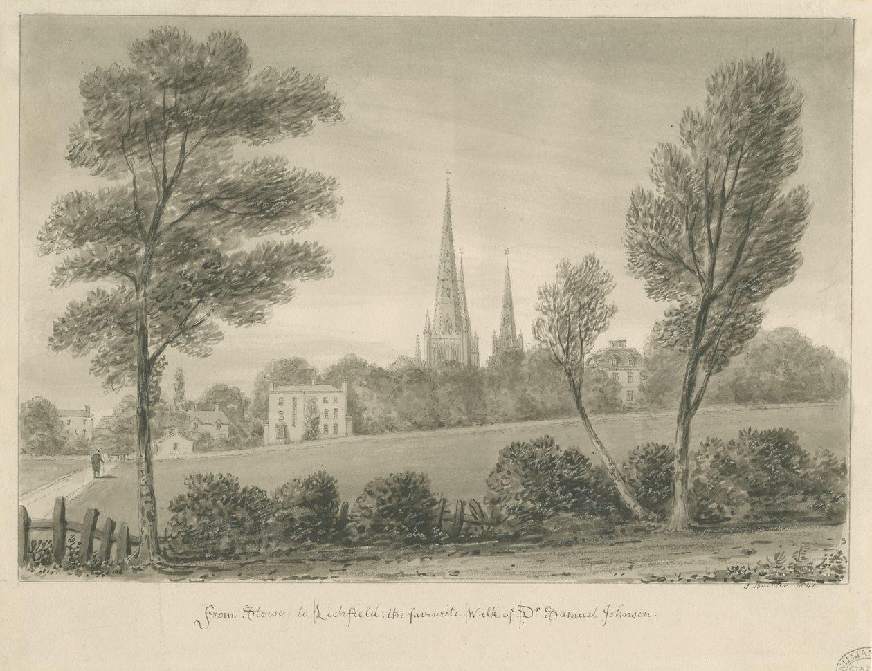 Lichfield - Stowe: rysunek w sepii autorstwa John Buckler