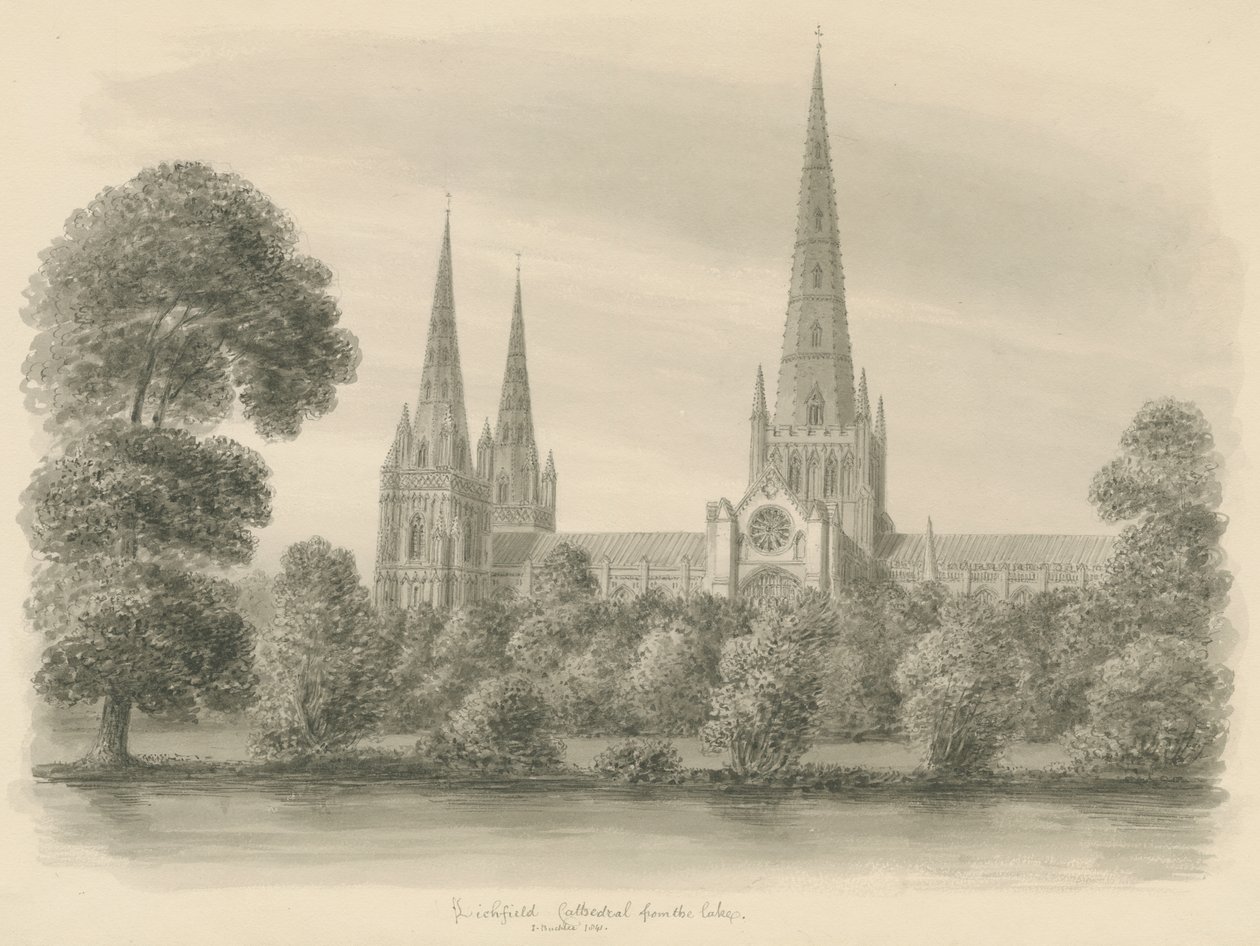 Katedra w Lichfield - południe Widok: rysunek w sepii autorstwa John Buckler