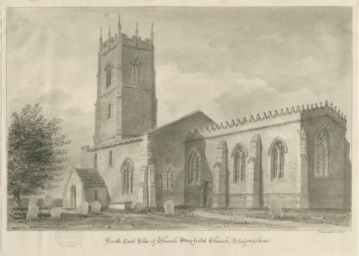 Kościół Mayfield: rysunek w sepii, 1839 autorstwa John Buckler