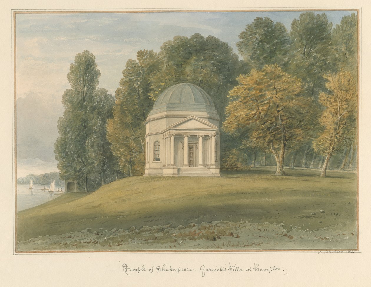 Middlesex - Hampton - Świątynia Szekspira w willi Garricka, 1831 autorstwa John Buckler