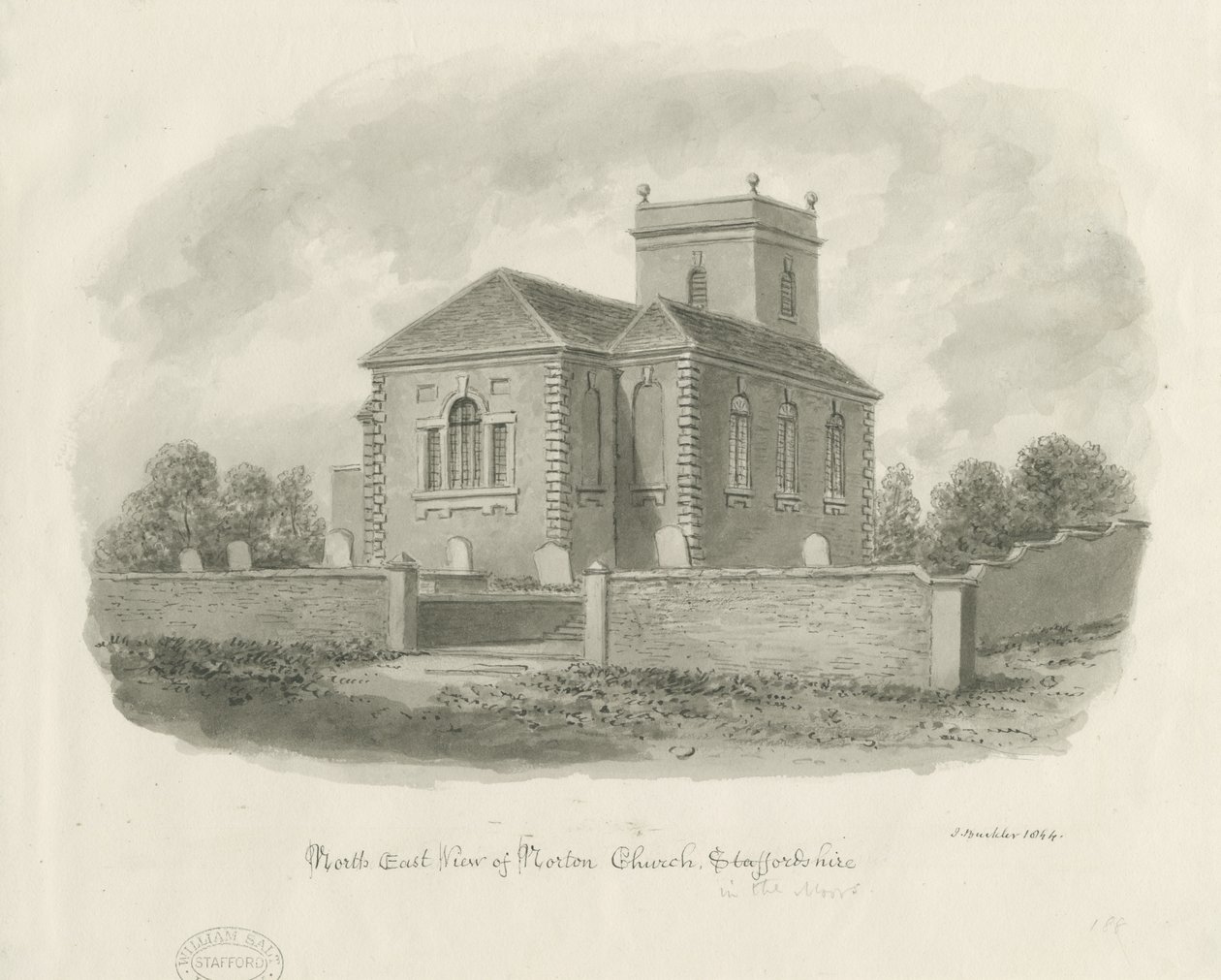 Kościół Norton-in-the-Moors: rysunek w sepii autorstwa John Buckler