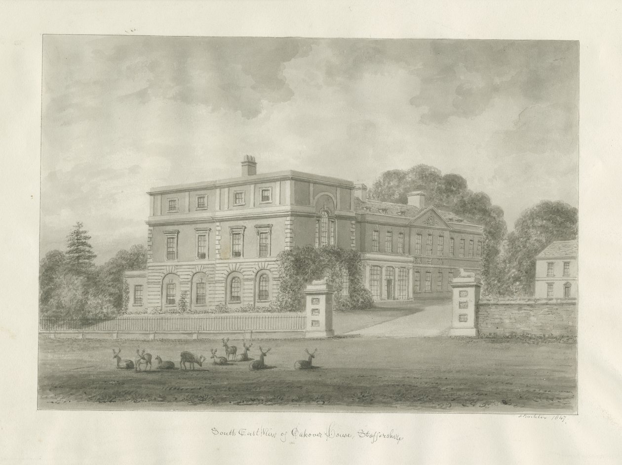 Sala Okeover: rysunek w odcieniu sepii, 1847 autorstwa John Buckler