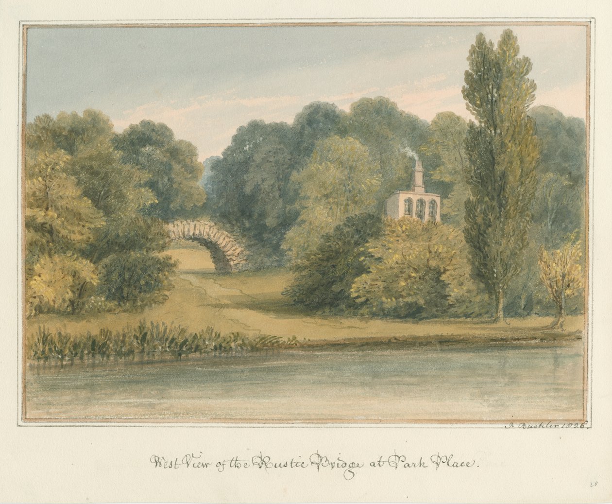 Oxfordshire – Henley upon Thames – Rustykalny most w Park Place, 1826 autorstwa John Buckler
