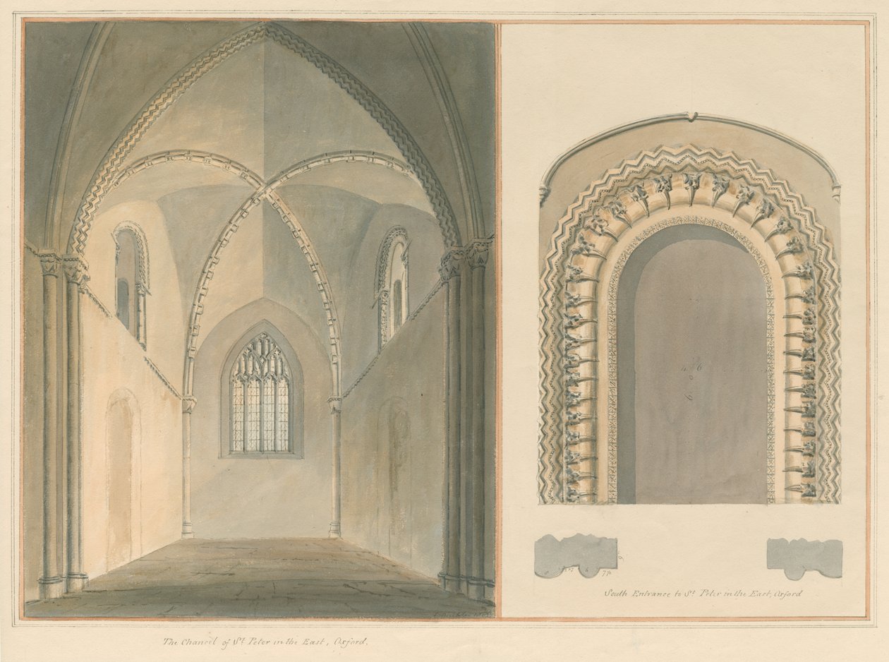 Oxfordshire - Oxford - Prezbiterium i południowe wejście św. Piotra w kościele wschodnim, 1803 autorstwa John Buckler