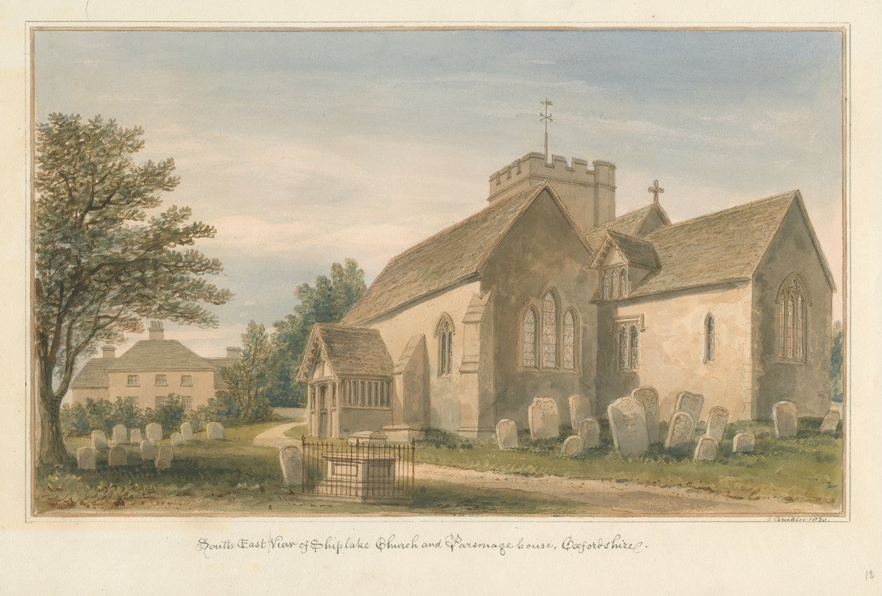 Oxfordshire – Kościół Shiplake i plebania, 1830 autorstwa John Buckler