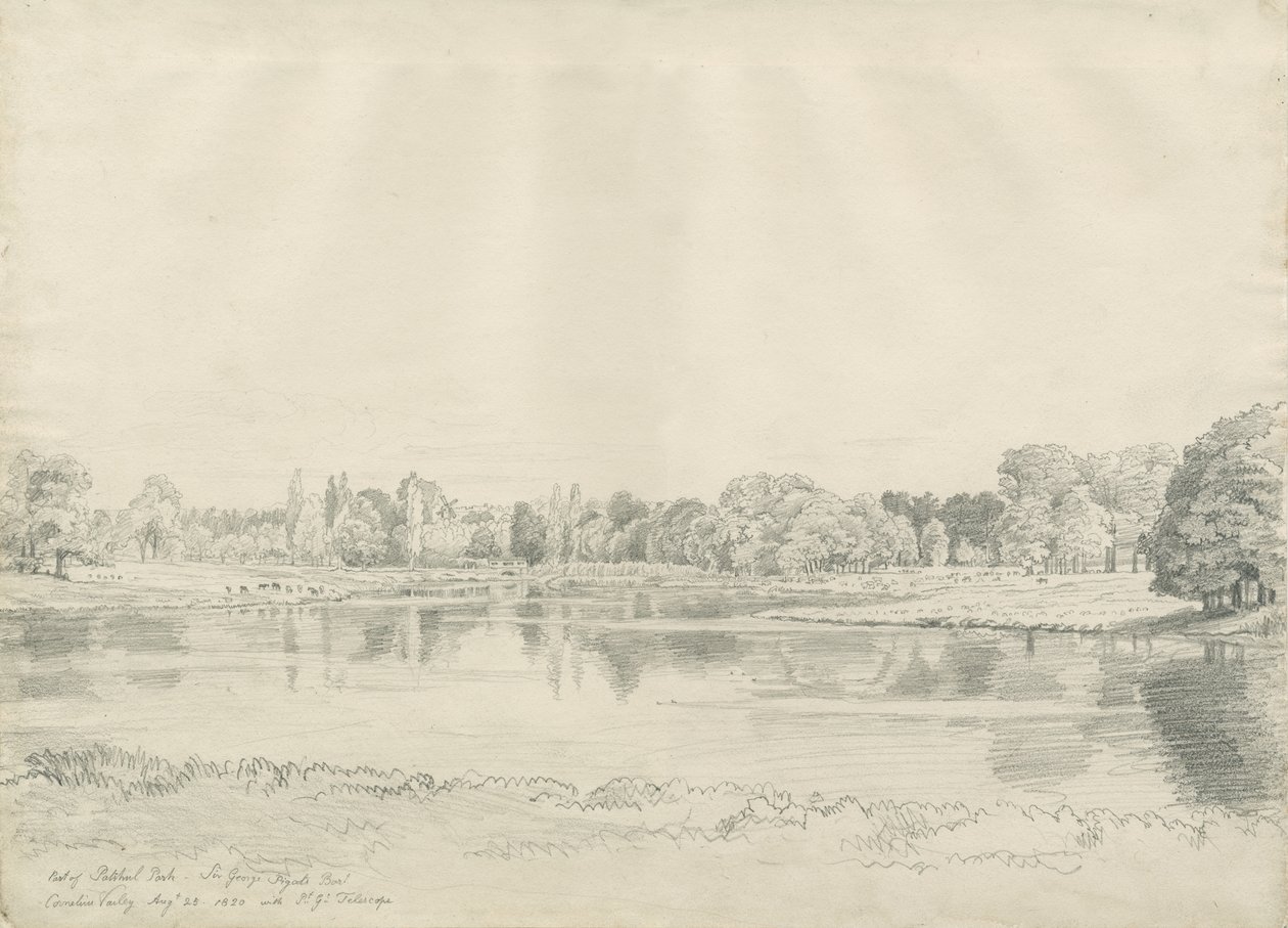 Patshull House - Park and Pool: rysunek ołówkiem, 25 sierpnia 1820 autorstwa John Buckler