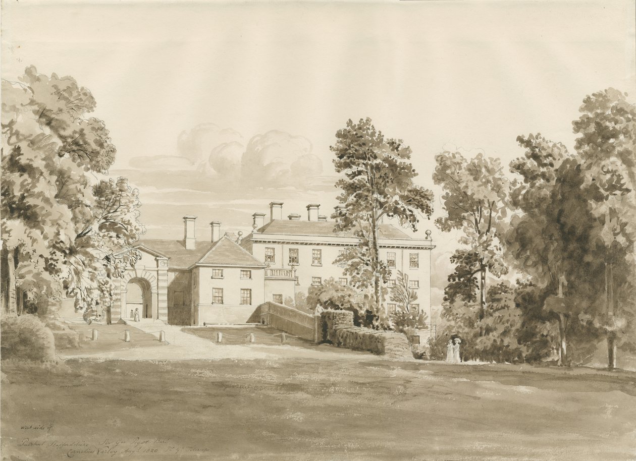 Patshull House: rysunek w odcieniu sepii, sierpień 1820 (rysunek) autorstwa John Buckler