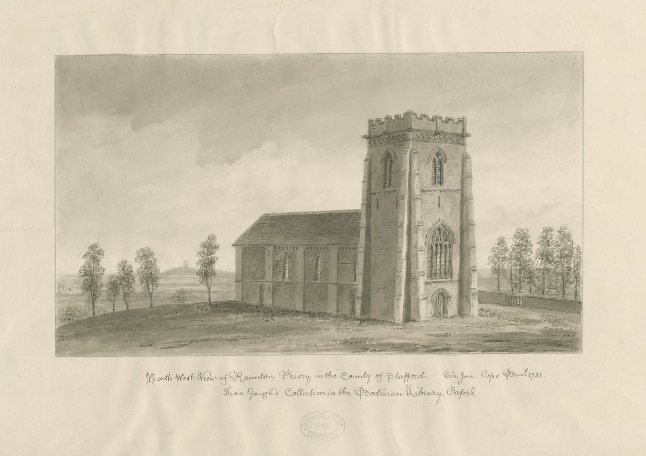 Opactwo Ranton [Priory]: rysunek w sepii, nd [1770-1851] (rysunek) autorstwa John Buckler