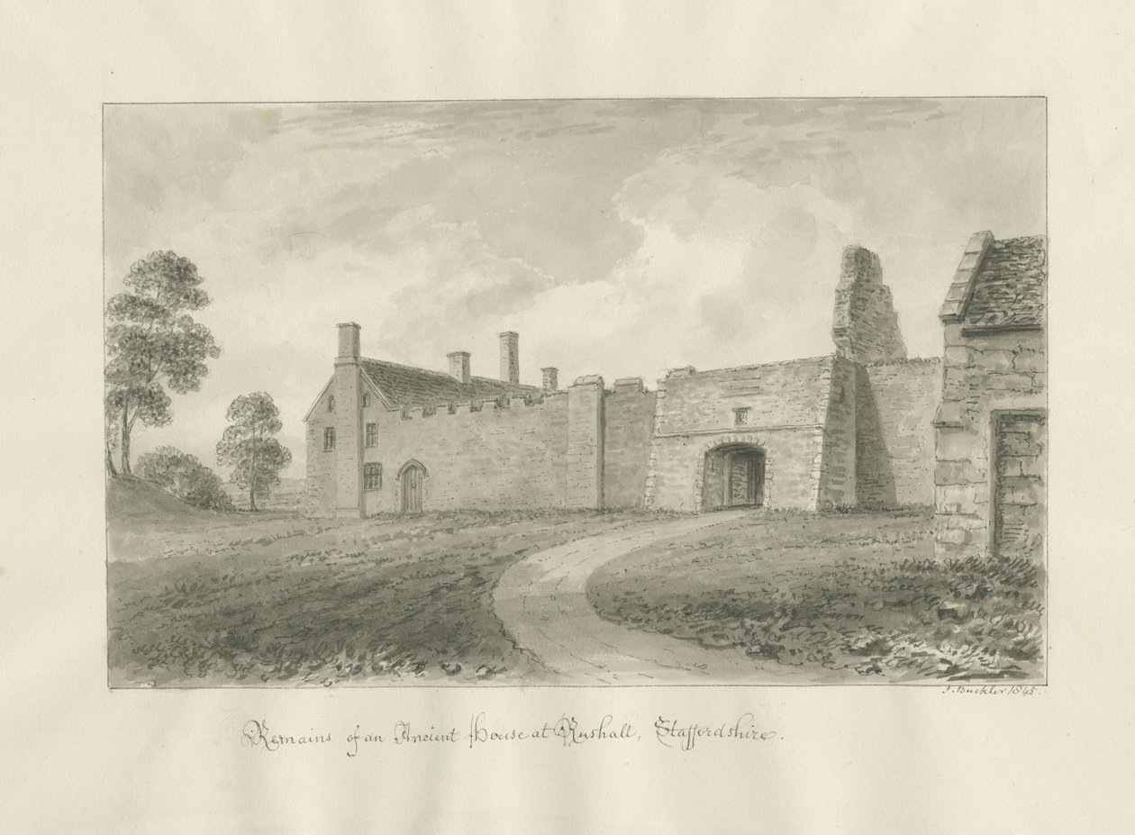 Rushall Hall: rysunek w sepii autorstwa John Buckler