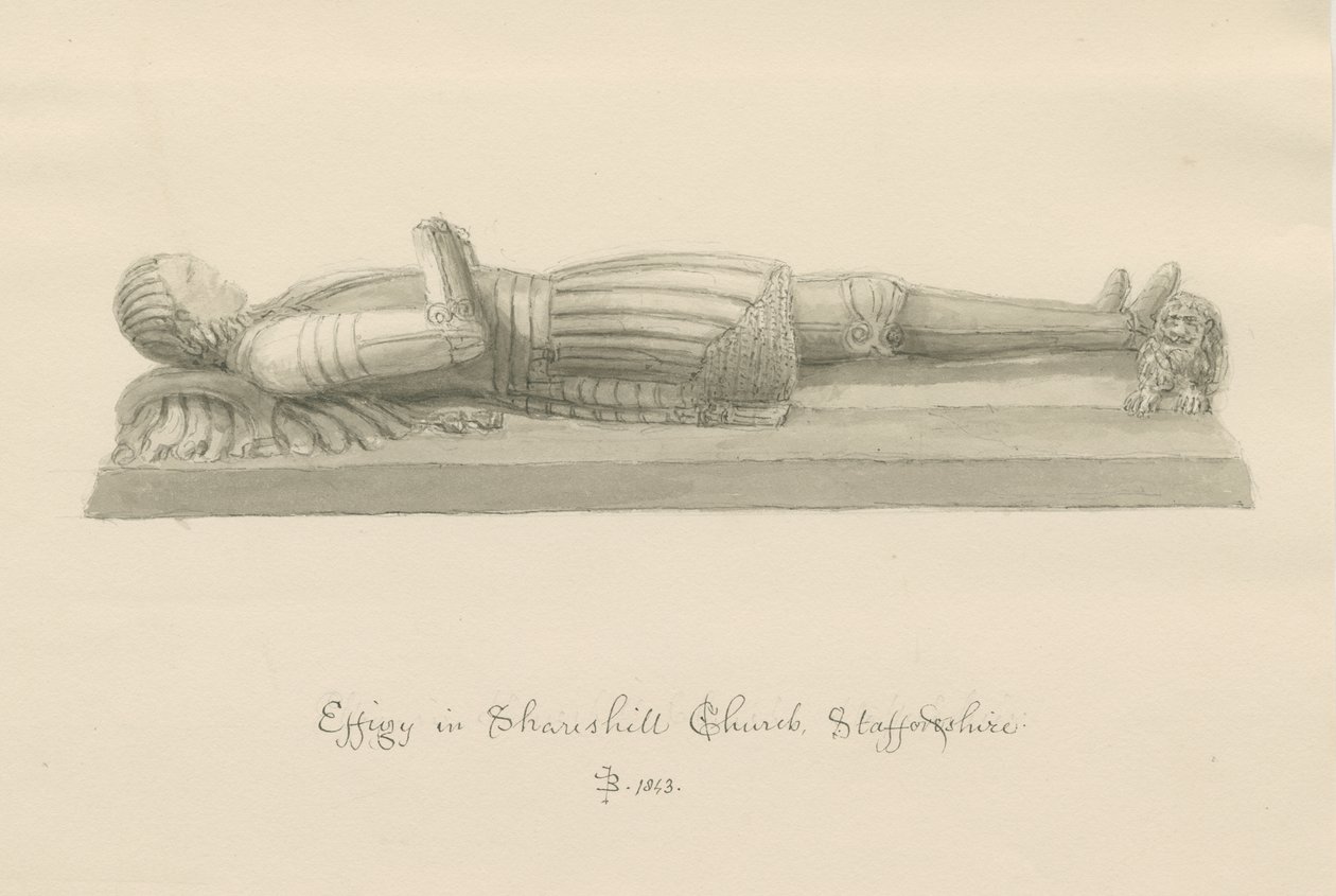 Shareshill Church- Monumentalny wizerunek [Sir Humphrey Swynnerton]: rysunek w odcieniu sepii autorstwa John Buckler
