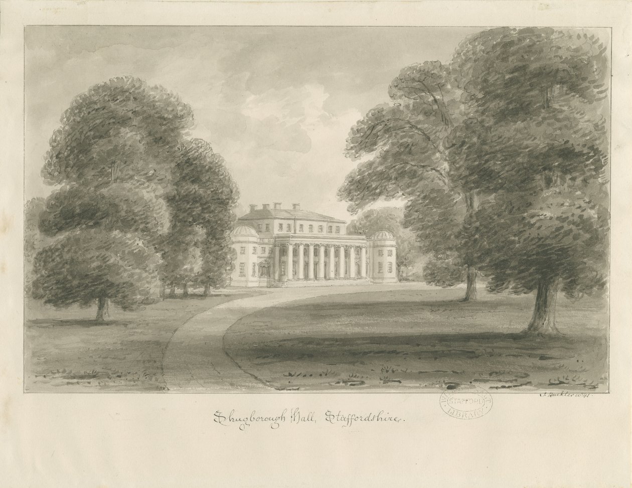 Shugborough Hall: rysunek w sepii autorstwa John Buckler